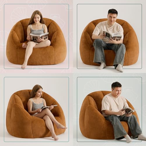 Giant Bean Bag Chair for Adults - Comfy Plush Round Shell Soft Accent Chair, Oversized Cozy Lounge Floor Sofa Reading Chair