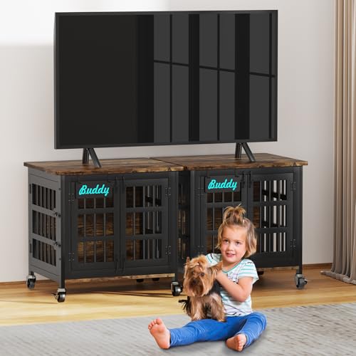 EasyCom 48"/42"/33" Dog Crate Furniture with Name Tag, Heavy Duty Dog Kennel Indoor for Large Dogs