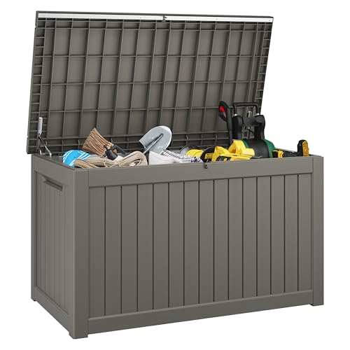 KAMABOKO Outdoor Storage Box, 150 Gallon Large Outdoor Resin Deck Box, Storage Waterproof Boxes Lockable Lid for Garden Tools, Pool Supplies