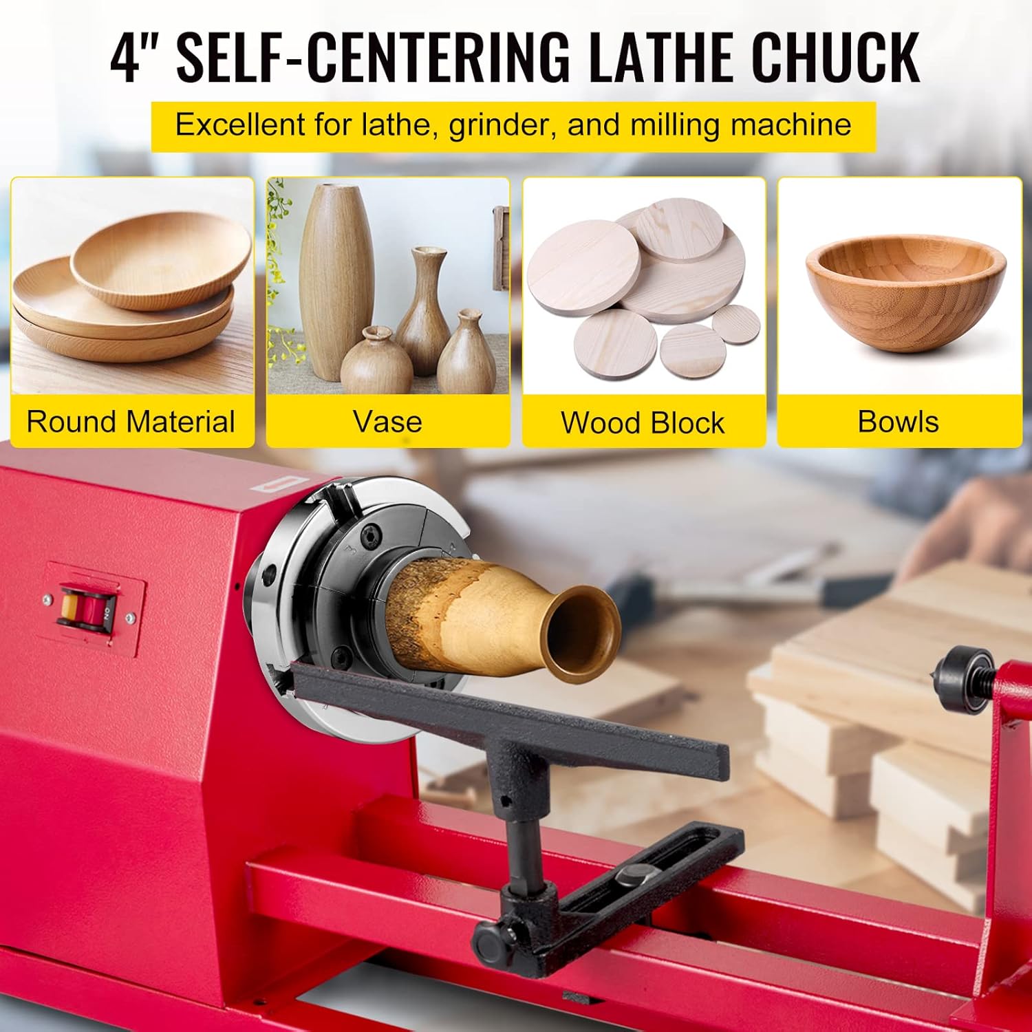 Mophorn Lathe Chuck 4-inch Nova Chuck Self-centering Lathe Chuck Independent 4 Jaws Mini Lathe Chuck Wood Lathe Bowl Chuck with Set of Accessories in