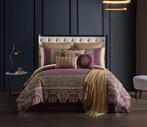 Riverbrook Home 100% Polyester Comforter Set, Queen, Hillcrest - Ivory/Gold, 9 Piece Set