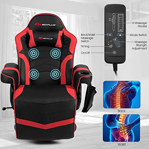 Goplus Massage Gaming Chair, Racing Style Gaming Recliner w/Adjustable Backrest and Footrest