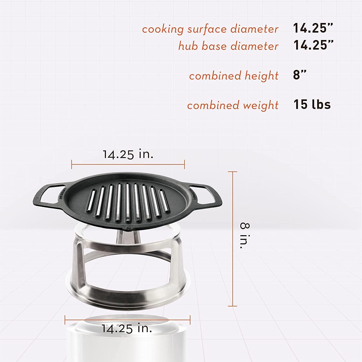 Solo Stove Ranger Grill Top and Hub, Cast Iron Cooktop with Stainless Steel Hub for 6.5” Elevation, Addition for Ranger Fire Pit, Weight: 15lbs