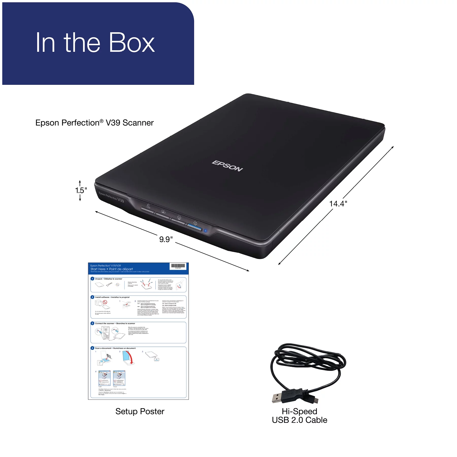 Epson Perfection V39 Color Photo and Document Scanner, 4800 x 4800 dpi, Black