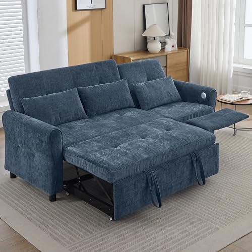 Ball & Cast Convertible Sofa Bed with Reversible Storage Chaise,Linen Sleeper Sofa Couch L Shaped Pull Out Couch Bed