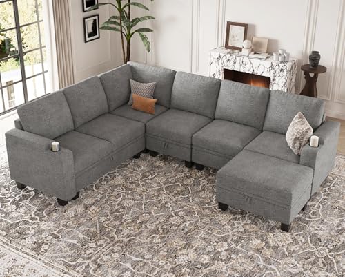 Belffin Modular Sectional Sofa Couch with Storage U Shape Convertible Corner Couches for Living Room Dark Grey Couch