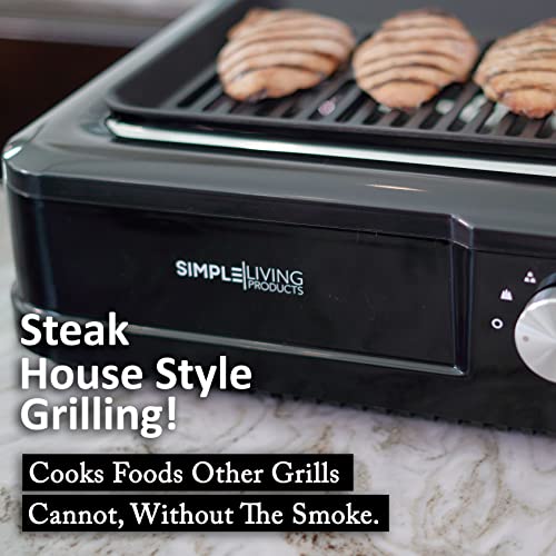 Simple Living Infrared Electric Indoor Smokeless Grill | Non Stick Ceramic 8x14" Grilling Surface | Consistent 446°F Temperature | BBQ Char Grilled