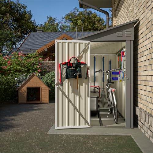4×8 FT Outdoor Metal Storage Shed,Heavy-Duty Lean to Storage Shed with Floor Base,Garden Tool Metal Storage House W/Lockable Door and 2 Air Vents