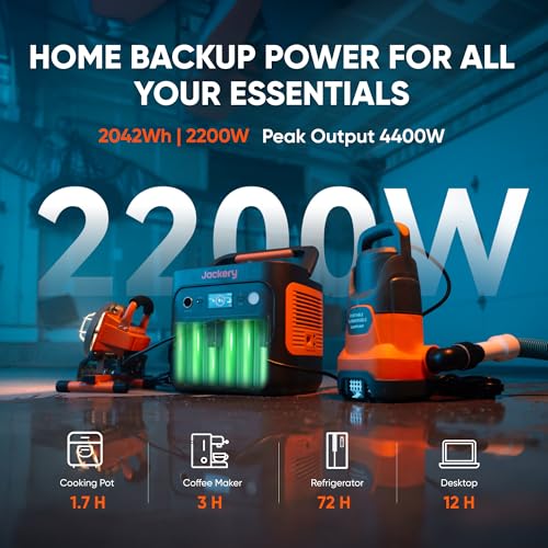 Jackery Explorer 2000 v2 Portable Power Station, 2042Wh LiFePO4 Home Backup Battery, 2200W Solar Generator