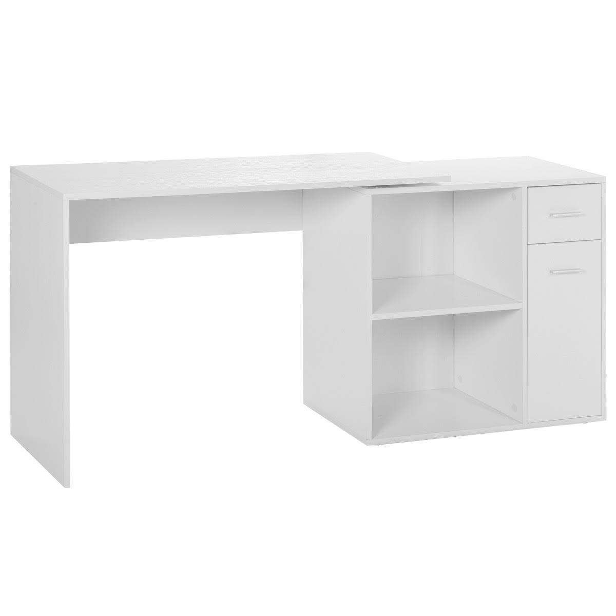 Homcom L Shaped Computer Desk Workstation with Storage Shelves and Cabinet for Home u0026 Office - White