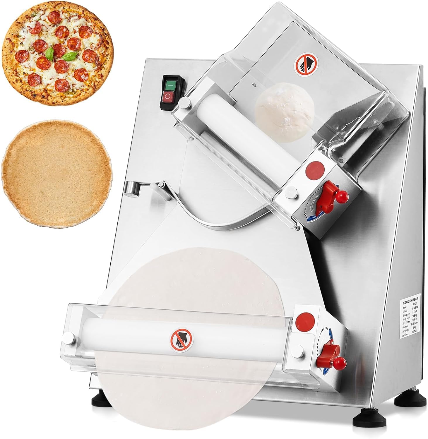 Commercial Pizza Dough Roller Sheeter, Max 12", Automatic 370W Electric Pizza Dough Roller, Stainless Steel, Suitable for Noodle