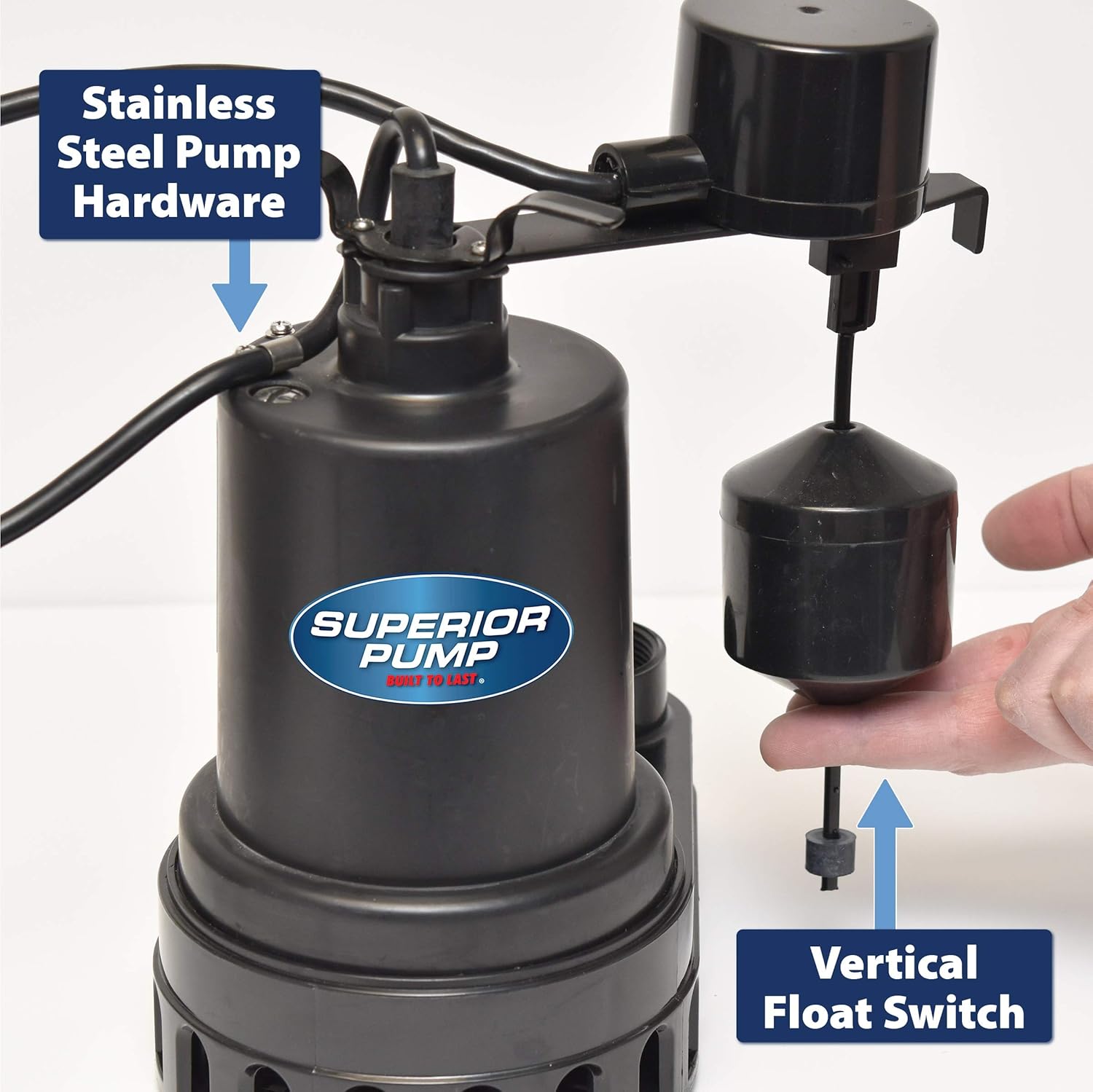 Superior Pump 92572 1/2 HP Thermoplastic Submersible Sump Pump with Vertical Float Switch