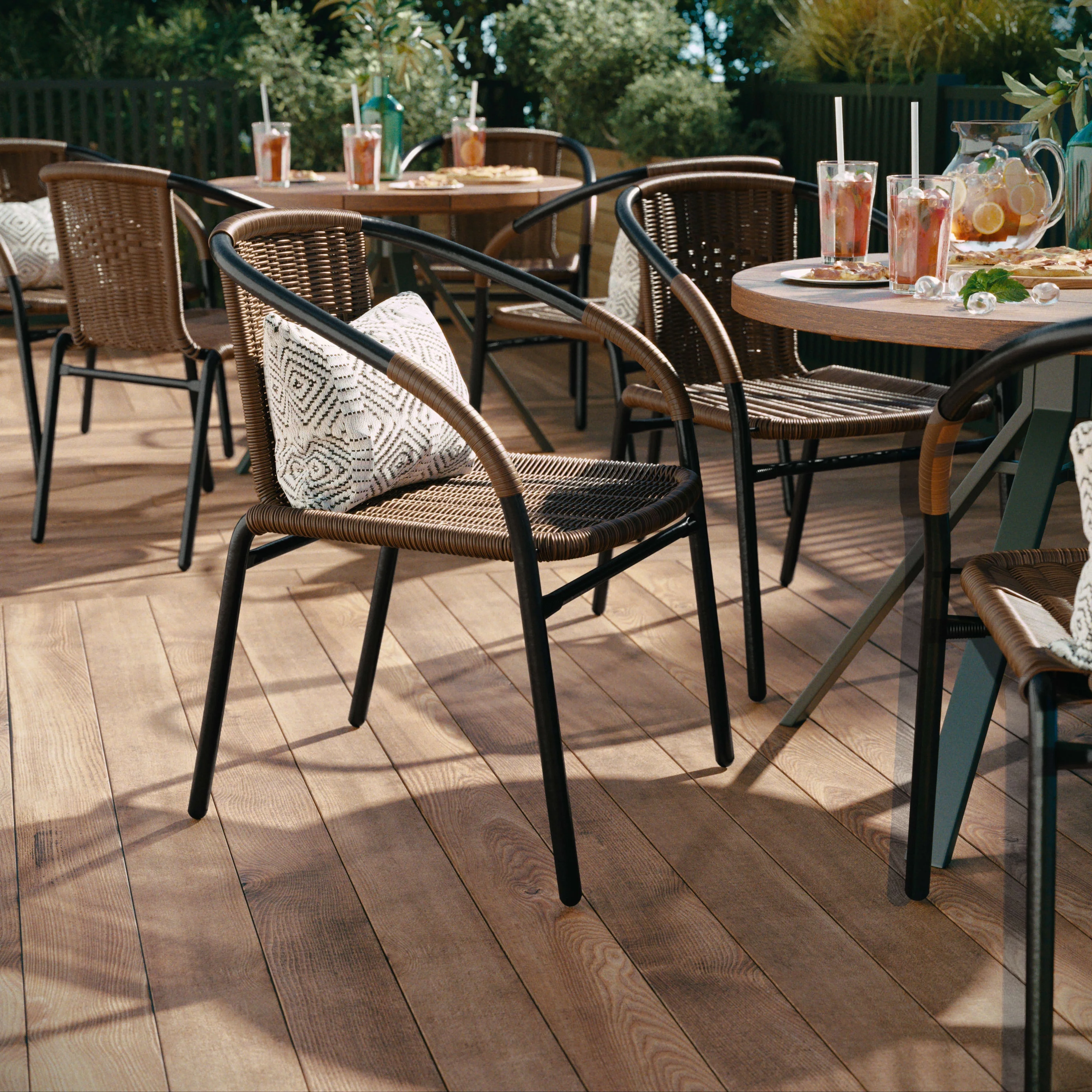 BizChair 2 Pack Medium Brown Rattan Indoor-Outdoor Restaurant Stack Chair