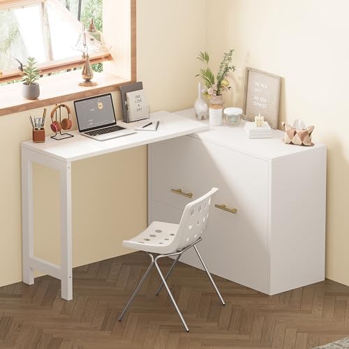 Twin Murphy Bed with Mattresses, Folding Cabinet Bed with Adjustable Position Desk