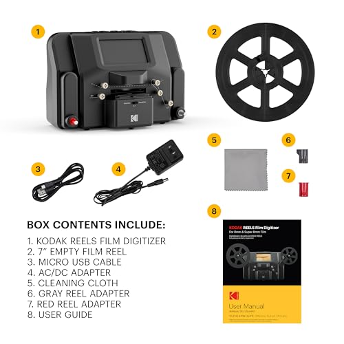 KODAK REELS 8mm & Super 8 Films Digitizer Converter with Big 5&rdquo; Screen, Scanner Converts Film Frame by Frame to Digital MP4 Files for Viewing