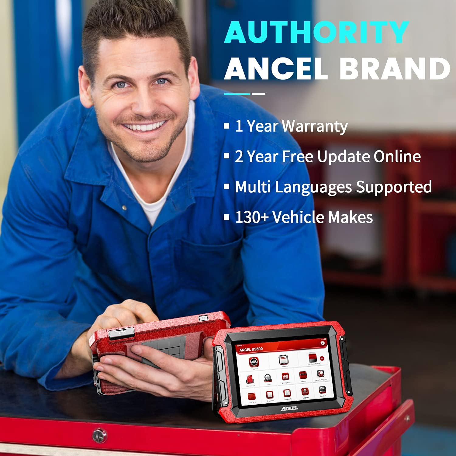 Ancel DS600 Bidirectional Scan Tool, OE-Level OBD2 All System Car Diagnostic Scaner, 34+ Services Code Reader, ECU Coding, Key Programmer