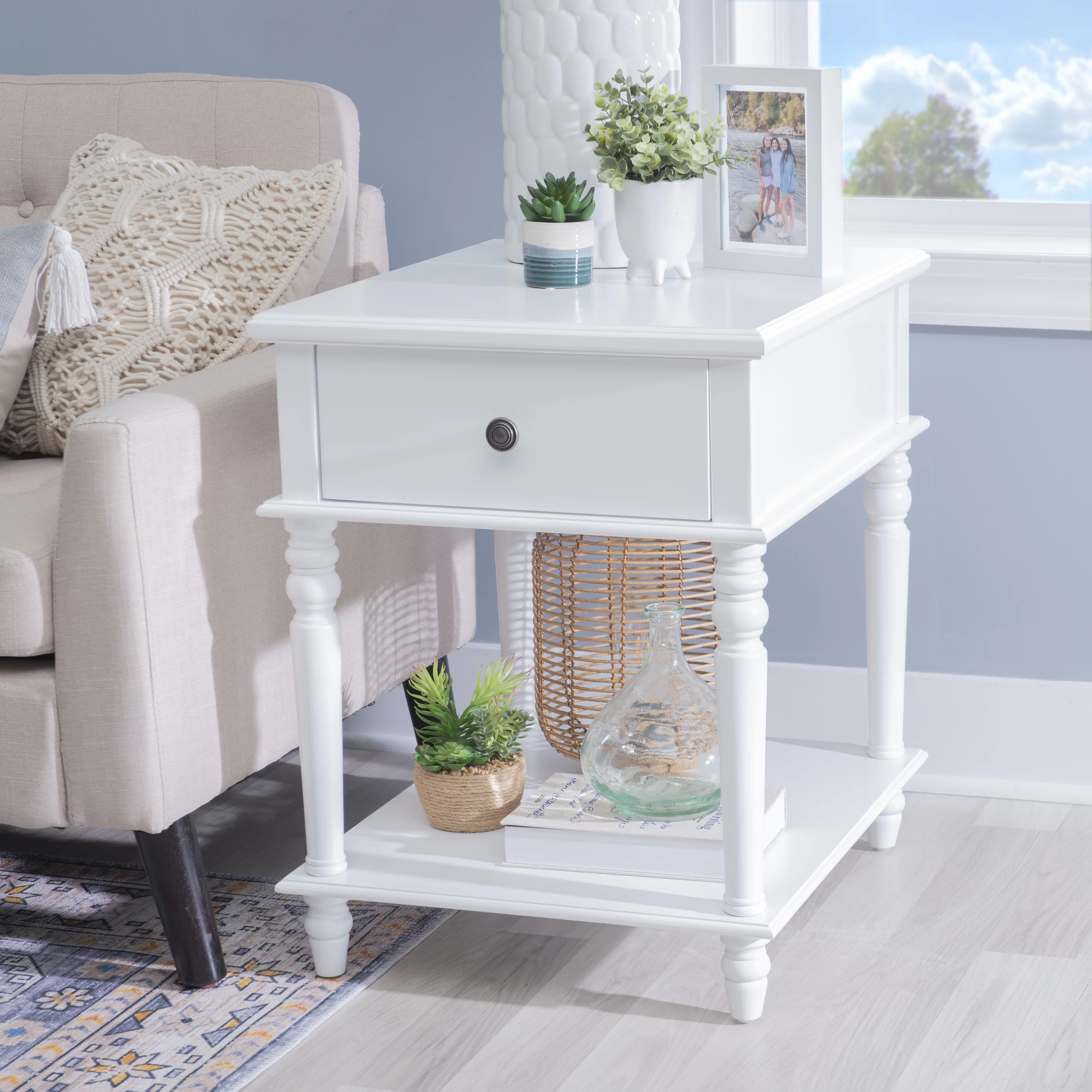 Powell Victoria Single Drawer Indoor Accent Side Table, 26" Tall, White