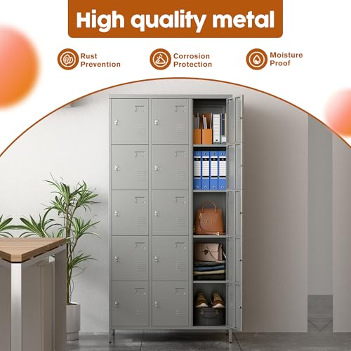 6 Door Metal Storage Locker 18 Hooks,Metal Locker for Employees with Lock for School Garage Office Gym Bedroom,Assembly Required