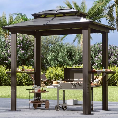 Aoxun 12'x10' Hardtop Gazebo, Aluminum Frame Permanent Pavilion with Curtains and Netting, Outdoor Polycarbonate Double Roof Canopy