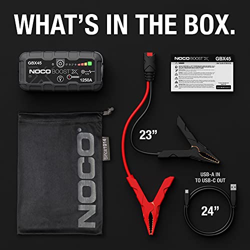 NOCO Boost X GBX45: 1250A UltraSafe Jump Starter &ndash; 12V Lithium Battery Booster Pack, Portable Jump Box, Power Bank & Jumper Cables