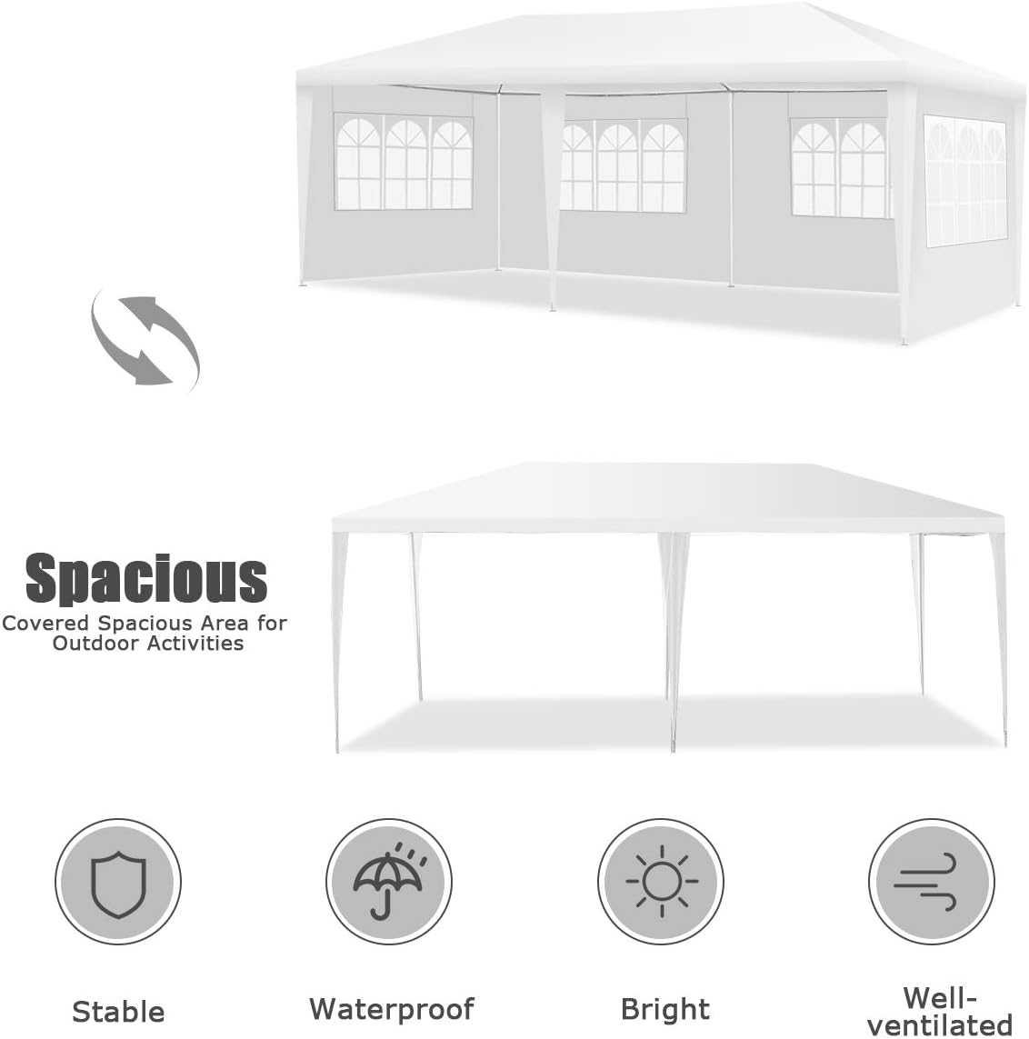 Tangkula Outdoor 10 x 20 Feet Canopy Tent, Party Wedding Tent with Removable Walls, Portable Canopy Shelter Gazebo Pavilion for Event, Backyard