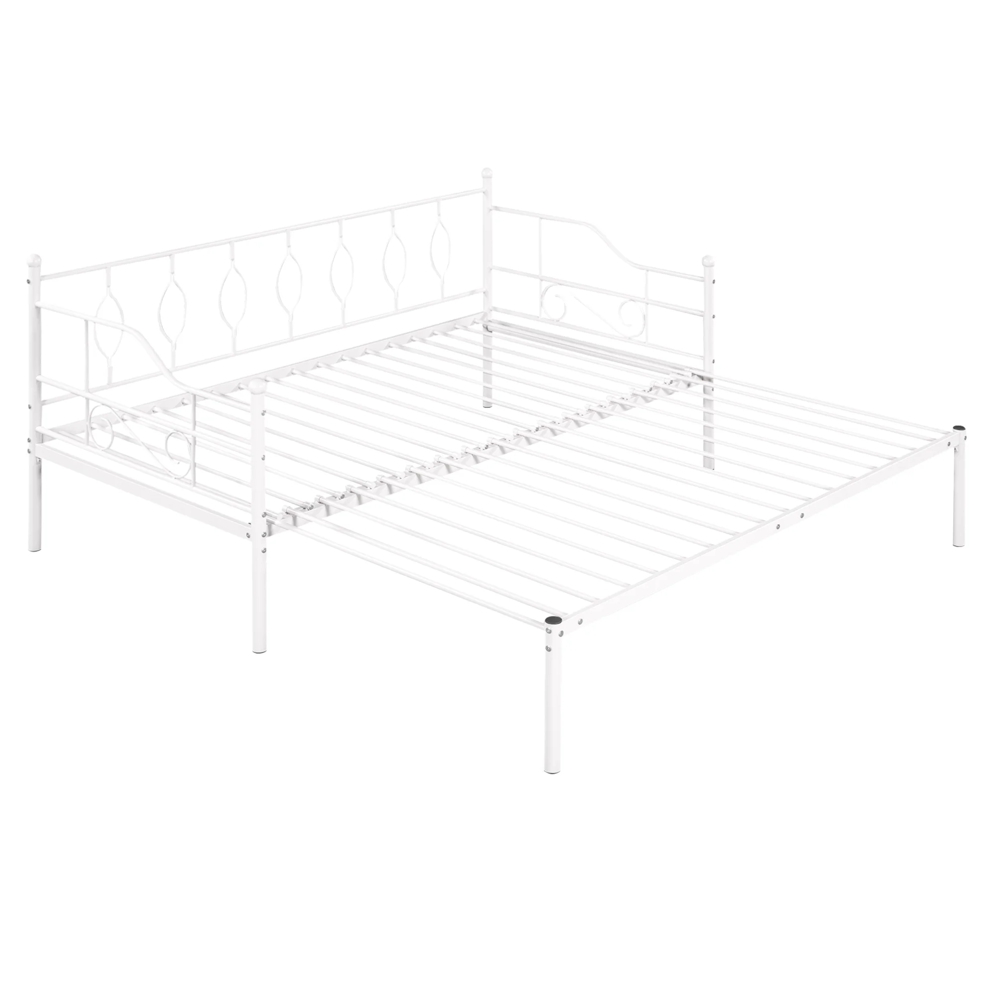 Twin Size Metal Frame Daybed with Trundle, Heavy Duty Steel Slat Support Saving Space Bed Sofa