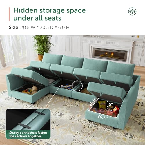 HONBAY Modular Sectional Sofa U Shaped Sectional Modular Sofa with Storage Convertible Sectional Couch for Living Room, Grey