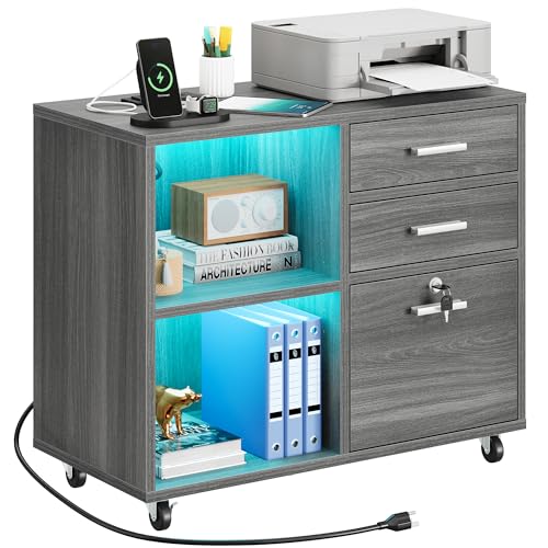 YITAHOME Wood File Cabinet, 3 Drawer Mobile Lateral Filing Cabinet