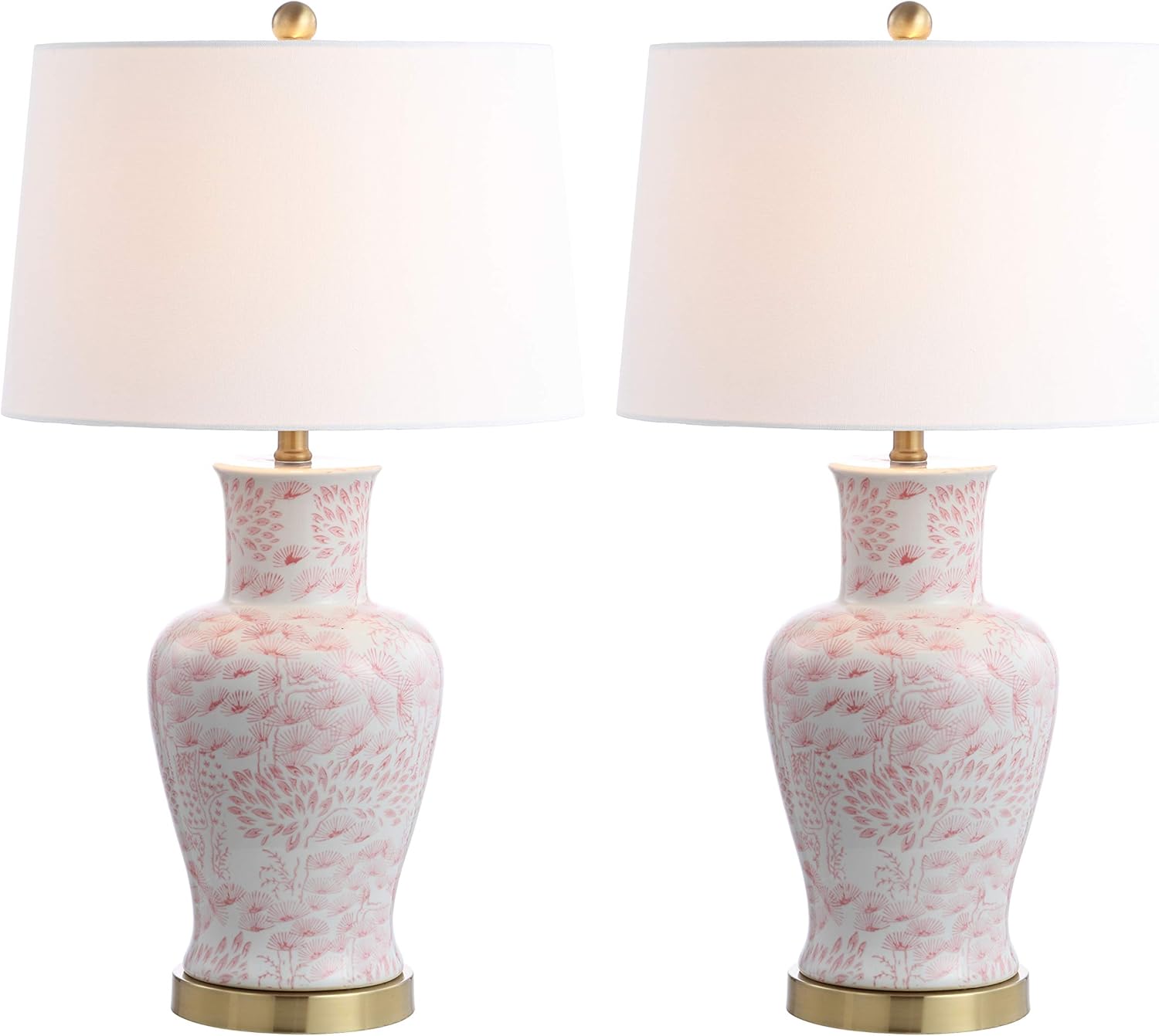 SAFAVIEH Lighting Collection Calli Pink/ White Chinoiserie 28-inch Bedroom Living Room Home Office Desk Nightstand Table Lamp Set of 2 (LED Bulbs