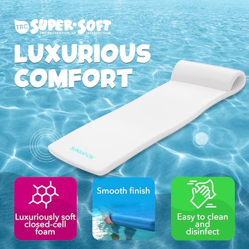 TRC Recreation Sunsation Vinyl Coated Foam Swimming Pool Float Mat Adult Lounger with Built-in Roll Pillow