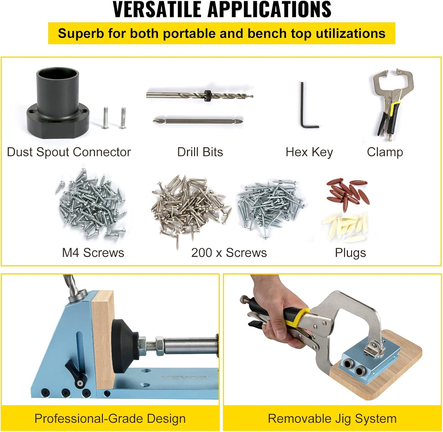 VEVOR Pocket Hole Jig Kit, Aluminum Punch Locator, Adjustable & Easy to Use Joinery Woodworking System