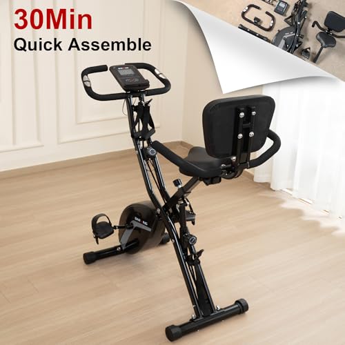 BARWING Stationary Exercise Bike for Home Workout, 5 IN 1 Foldable Indoor Cycling Bike for Seniors, 350LB Capacity, 16-Level Magnetic Resistance
