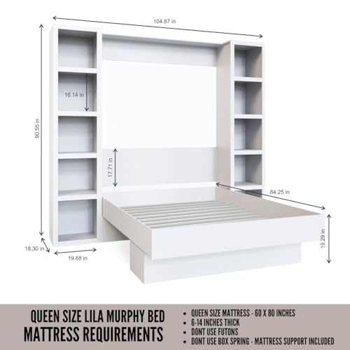 Oakland Living Easy-Lift Queen Murphy Wall Bed in Brown Wood Grain with Two Bookshelves