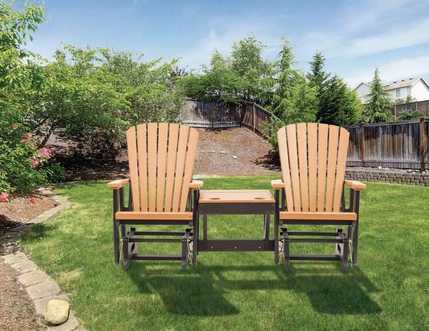 Grand Lake Amish Crafted Poly Outdoor Adirondack Double Glider, Cedar on Black