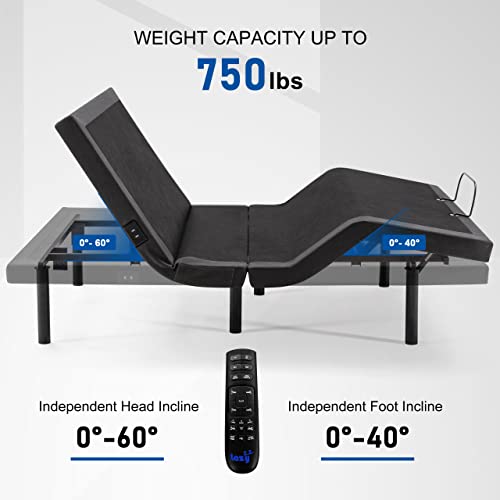 Adjustable Bed Base Frame with 17 Control Functions, Bluetooth App, Dual Massage, Dual USB Ports, Head/Foot Incline,Zero Gravity
