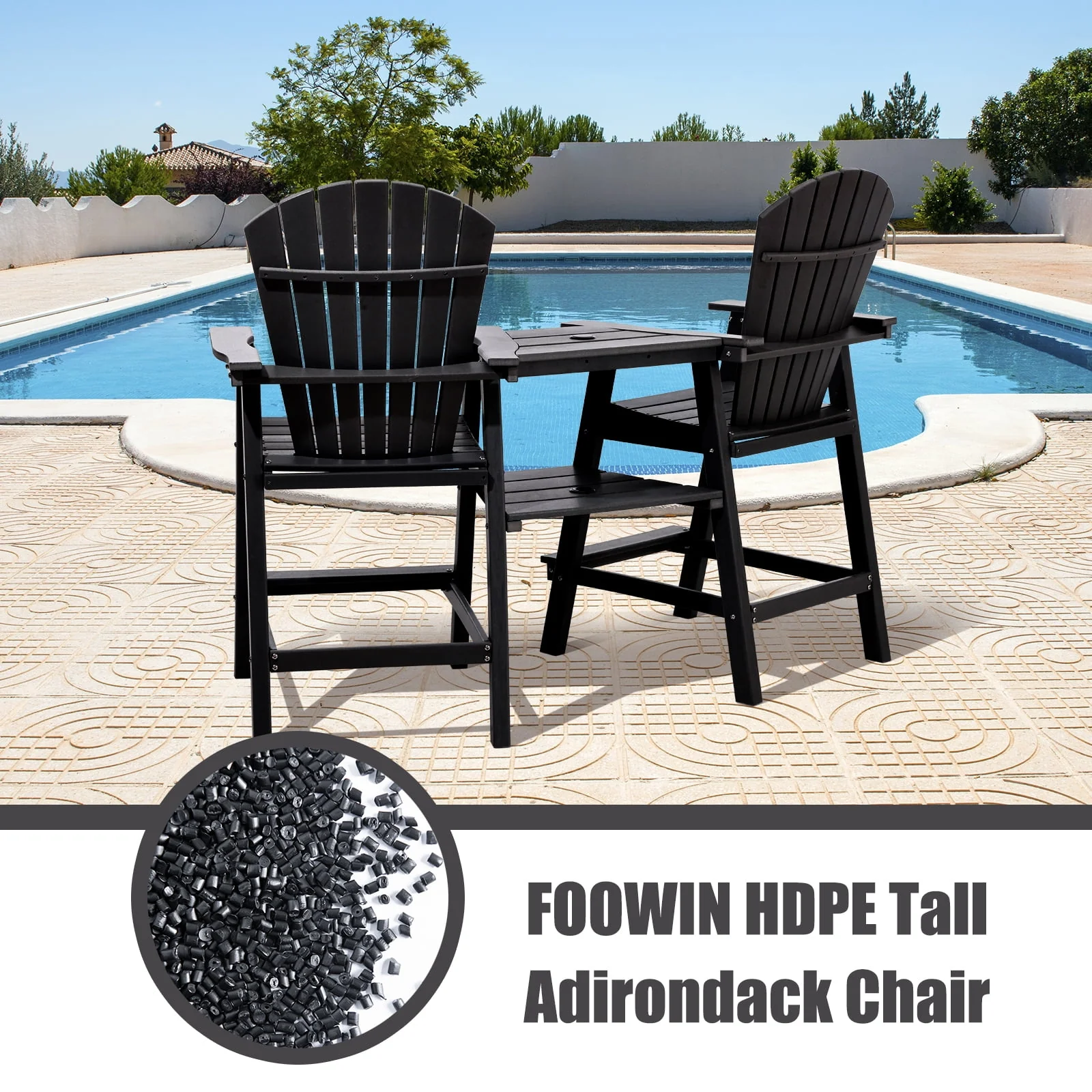 Tall Adirondack Chairs Set of 2 .Outdoor Adirondack Barstools with Double Connecting Tray Patio Stools Weather Resistant for Outdoor Deck Lawn Pool