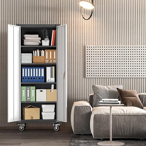 2 Doors Metal Locking Storage Cabinet,Garage Steel Cupboard with Adjustable Shelves,Metal Locker for Garage Home Office