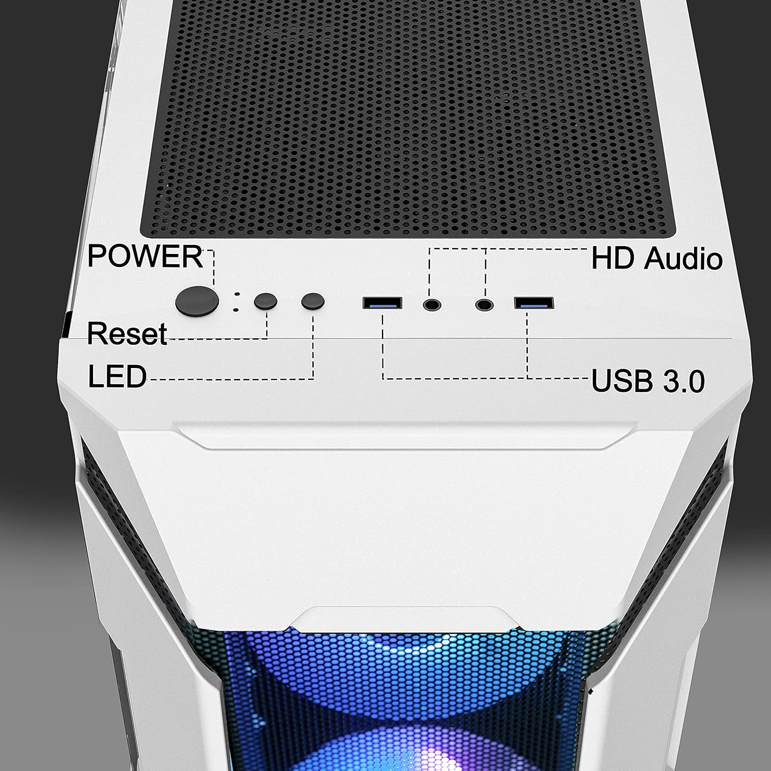 MUSETEX Mesh MATX (Micro-ATX) Mid Tower Case with 5 PCS × ARGB Fans Pre-Installed and 2 PCS × USB 3.0 Ports