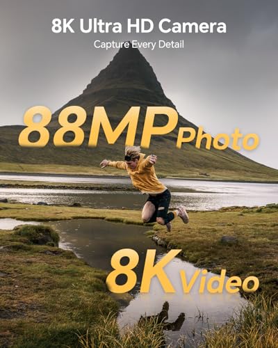 8K Digital Camera for Photography, 88MP Autofocus WiFi Vlogging Camera for YouTube Video with Front and Rear Lens, Flash, Touch Screen, Lens Hood