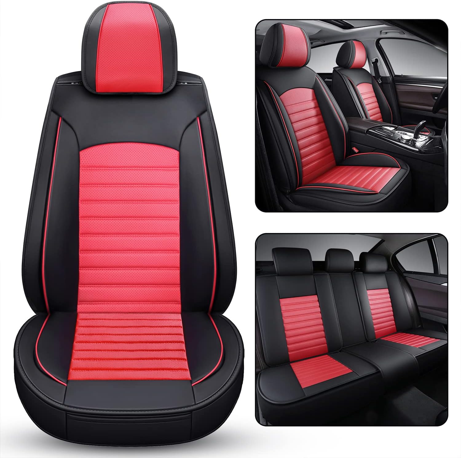 masubons Leather Car Seat Covers, Universal 2 Pcs Front Automotive Seat Covers for Cars SUV Sedan Pick-up Truck