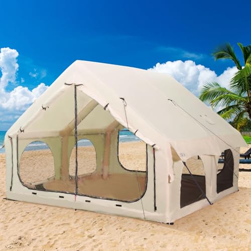 2025 Upgraded Waterproof Inflatable Camping Tent, Large Blow-Up Air Tent, No Assembly Needed Luxury Glamping House, Oxford Fabric
