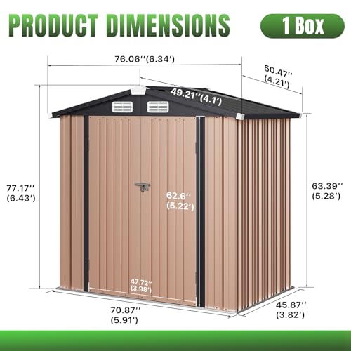Aoxun 6.2x4 FT Shed Outdoor Storage Shed Metal Garden Shed with Lockable Doors & Slooping Roof Tool Shed Bike Shed for Backyard, Patio