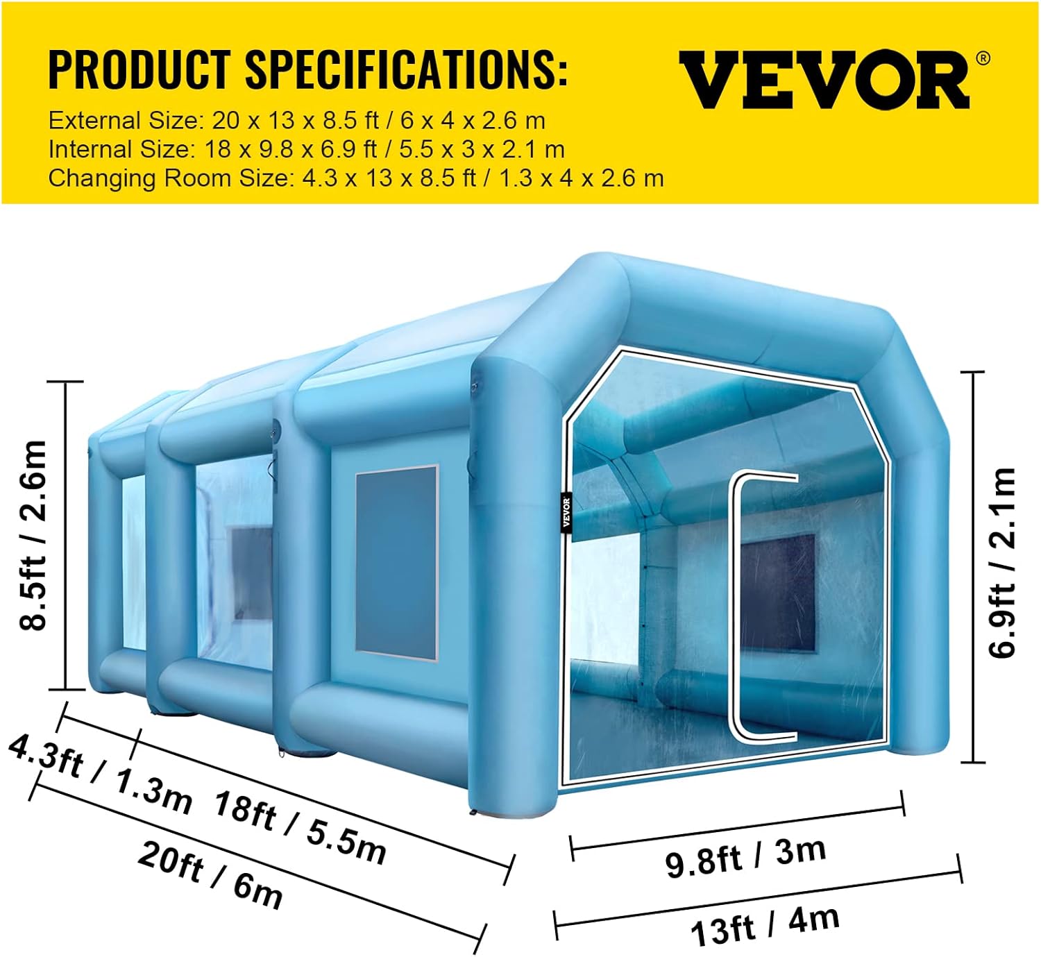 VEVOR Inflatable Paint Booth, 19.69x13.12x8.53 ft Spray Paint Booth, Powerful 750W+350W Blowers Inflatable Spray Booth with Air Filter System