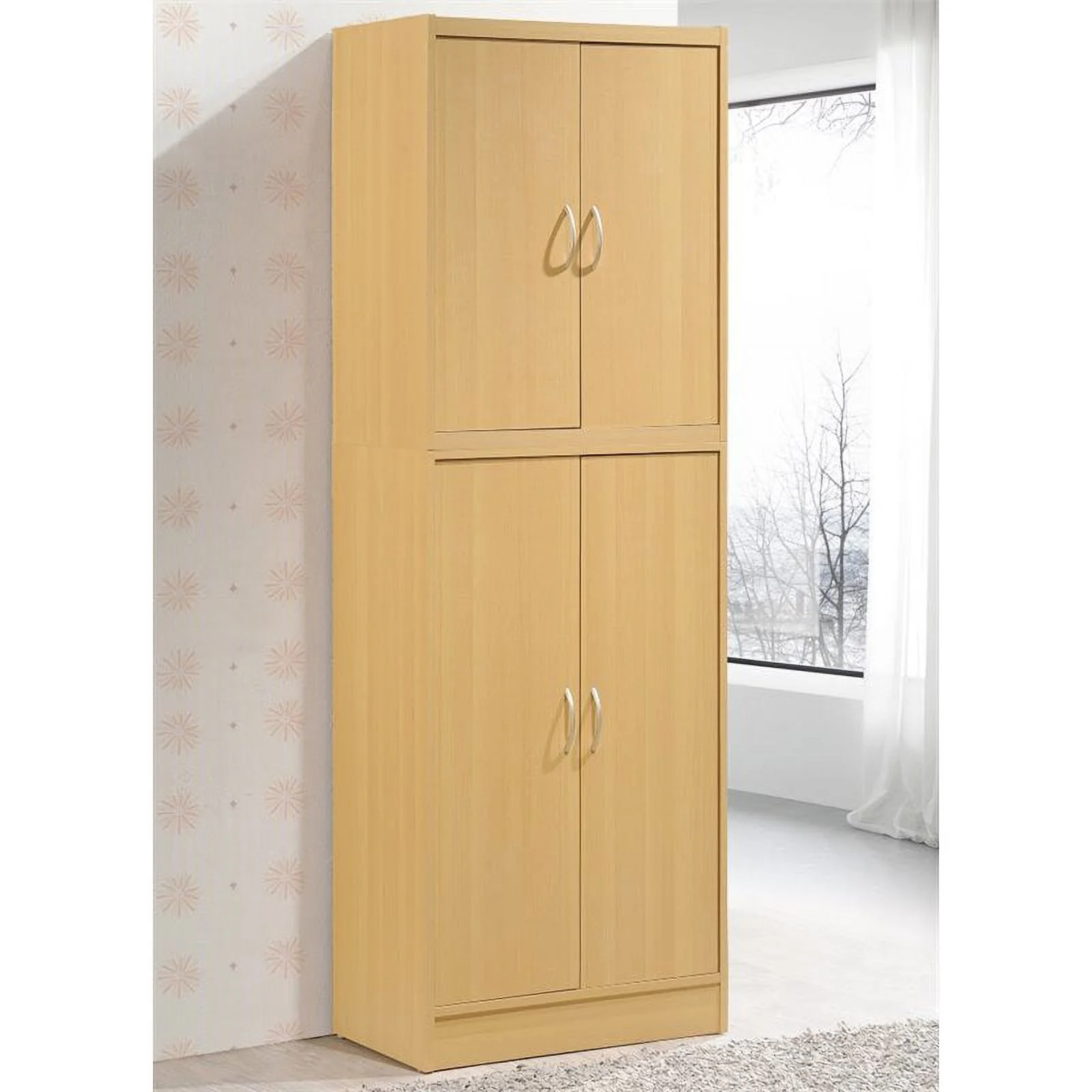 Pemberly Row 4 Door Kitchen Pantry with 4 Shelves in Beech