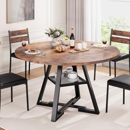 Round Dining Table for 4,Kitchen Dining Room Circle Dinner Pedestal Table,Space Saving Wood Kitchen & Dining Room Furniture (Vintage, 47In)