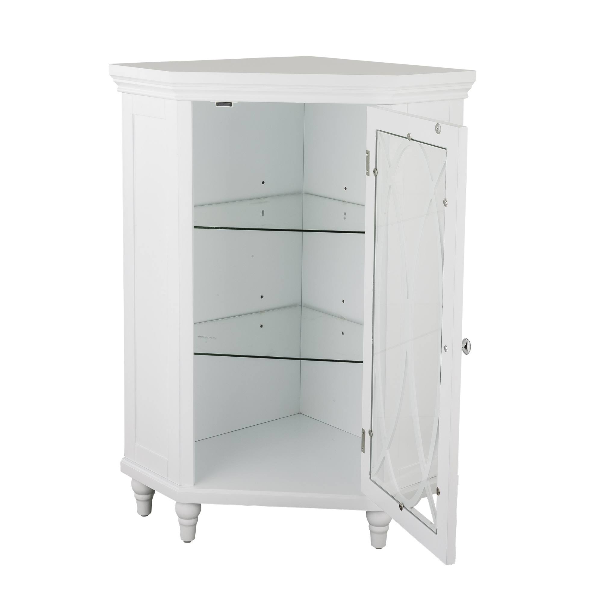 Elegant Home Fashions 32x22H Miller Corner Floor Cabinet with 2 Adjustable Tempered Glass Shelves
