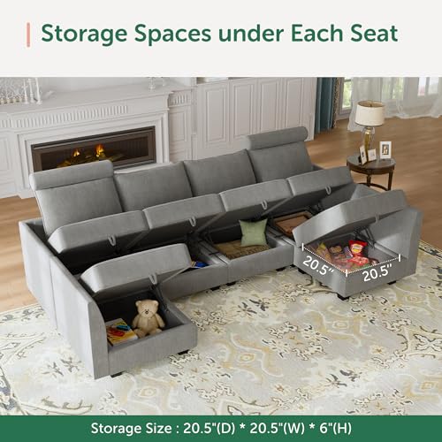 HONBAY Modular Sofa Sectional Sleeper Couch with Ottomans Reversible Sleeper Sectional Sofa Modular Couch with Storage, Aqua Blue