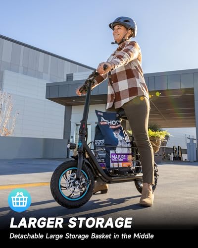 Electric Scooter with Seat, 550W Motor,18.6MPH Top Speed, 20 Miles Range,Adults Electric Scooter with Large Storage Basket for Pets Dogs and Items
