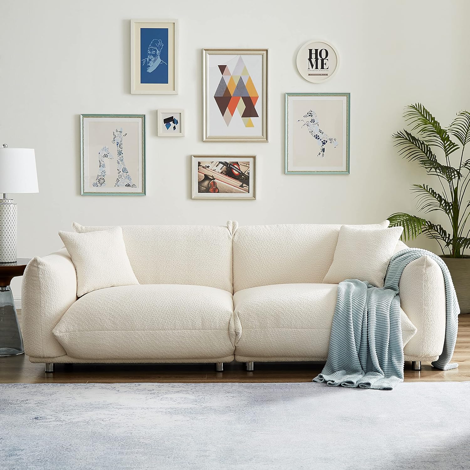 CHARMMA 87" Oversized Loveseat Sofa for Living Room, Sherpa Sofa with Metal Legs, 3 Seater Sofa, Solid Wood Frame Couch with 2 Pillows