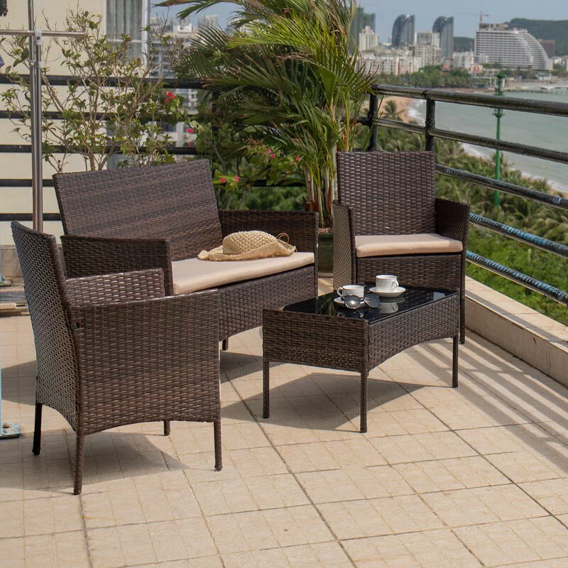 Homall 4 Pieces Outdoor Patio Furniture Brown PE Rattan Wicker Table and Chairs Set Backyard Poolside Garden Porch Sets with Cushioned